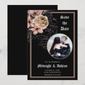 Gothic Moody Floral Circle Photo Save the Date (Voorkant / Achterkant)