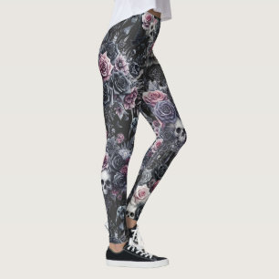 Gothic Moody Flowers Schedels en Kraaien Leggings