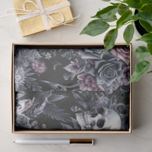 Gothic Moody Flowers Schedels en Kraaien Tissuepapier (Geschenk)
