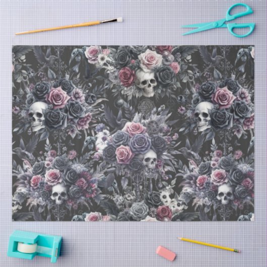 Gothic Moody Flowers Schedels en Kraaien Tissuepapier (Craft)