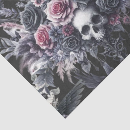 Gothic Moody Flowers Schedels en Kraaien Tissuepapier (Detail)