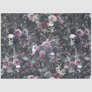 Gothic Moody Flowers Schedels en Kraaien Tissuepapier