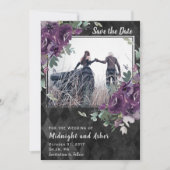 Gothic Moody Paarse Floral Eucalyptus Save The Date (Voorkant)