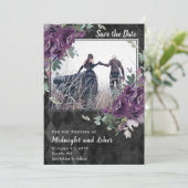 Gothic Moody Paarse Floral Eucalyptus Save The Date (Staand voorkant)