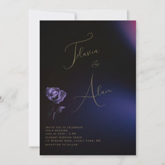 Gothic Moody Paarse Roos Minimalist Script Wedding Kaart (Voorkant)