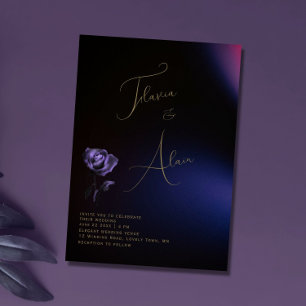 Gothic Moody Paarse Roos Minimalist Script Wedding Kaart