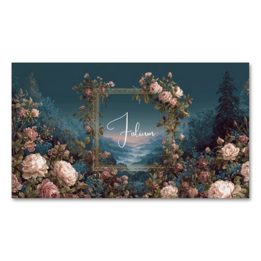 Gothic Moody Rose River Landscape Gold Frame Magnetisch Visitekaartje (Voorkant)