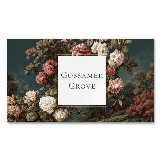 Gothic Moody Rose River Landscape Gold Frame Magnetisch Visitekaartje (Voorkant)