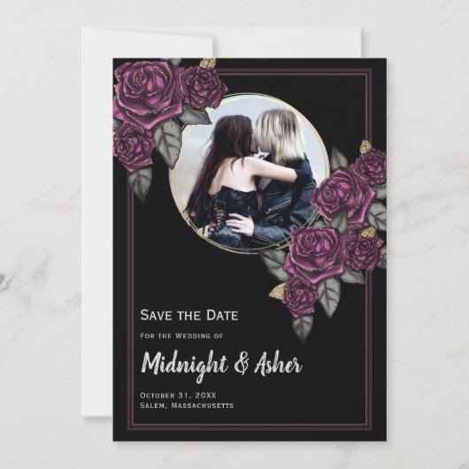 Gothic Moody Rozen Circle Foto Save the Date Kaart (Voorkant)