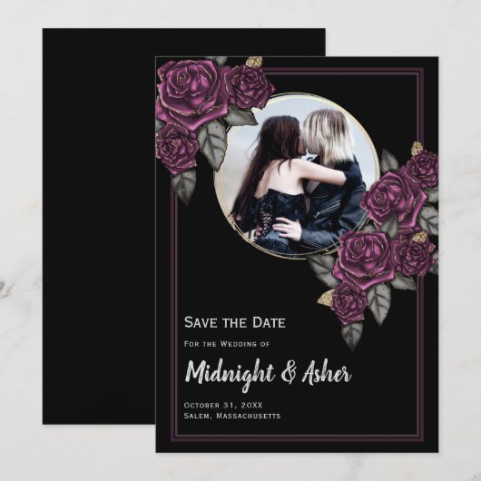 Gothic Moody Rozen Circle Foto Save the Date Kaart (Voorkant / Achterkant)