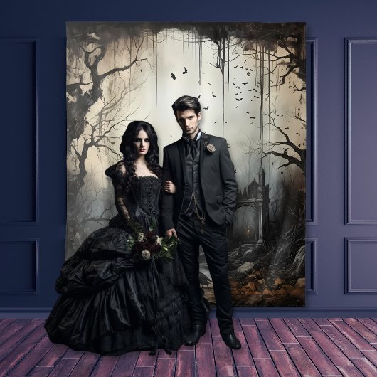 Gothic Moody Scènes Arches & Vogels Crème & Zwart Wandkleed