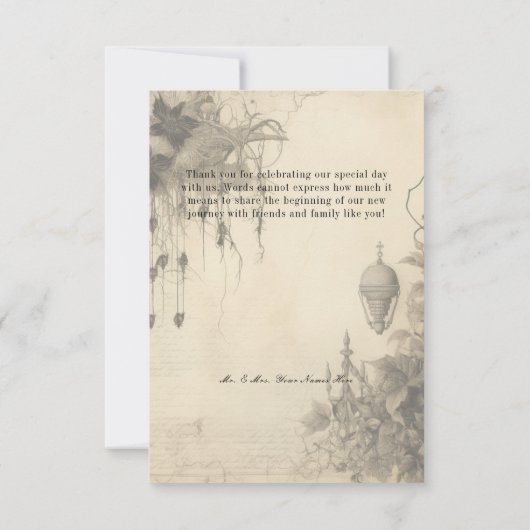 Gothic Moody Scènes  Cream & Zwart Bruiloft Bedankkaart (Achterkant)