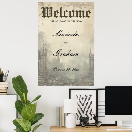 Gothic Moody Scènes  Cream & Zwart Bruiloft Poster (Thuiskantoor)