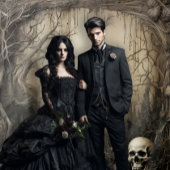 Gothic Moody Scènes Schedel & Spider Cream & Zwart Wandkleed