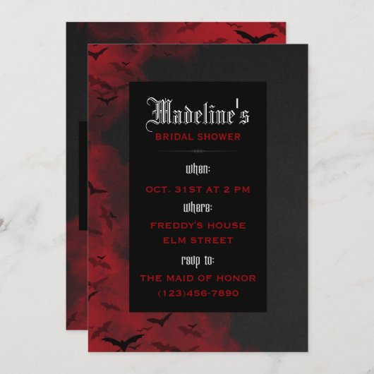 Gothic Moody Vampire Bat Bruids Douche Uitnodiging (Voorkant / Achterkant)