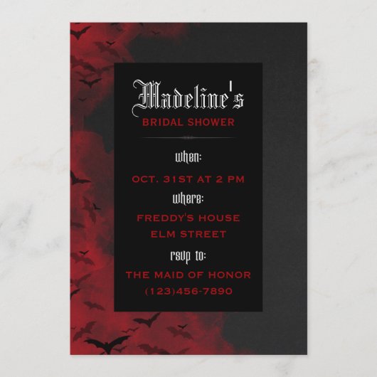 Gothic Moody Vampire Bat Bruids Douche Uitnodiging (Voorkant)