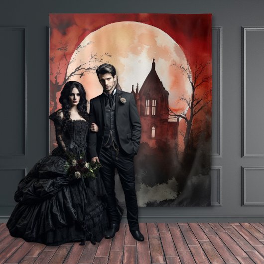 Gothic Moody Volle Maan & Kasteel Nacht Wandkleed