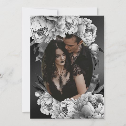 Gothic Moody White Pioenenbruiloft Save The Date (Voorkant)