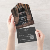 Gothic Moody Zwart Elegante foto QR-code All In One Uitnodiging (Afscheurbaar)