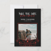 Gothic Moody Zwart en Rood Huwelijksfoto Save The Date (Voorkant)