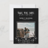 Gothic Moody Zwart en Wit Trouwfoto Save The Date (Voorkant)
