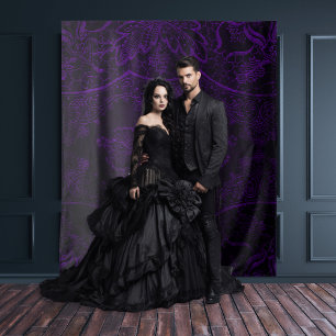 Gothic Moody Zwart & Paarse  Kant Wandkleed