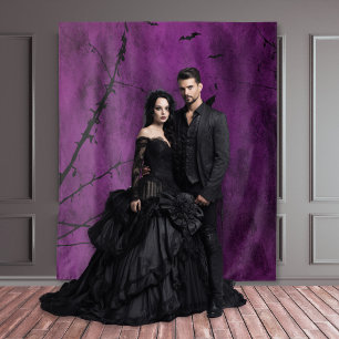 Gothic Moody Zwart & Paarse Nachtlucht Wandkleed