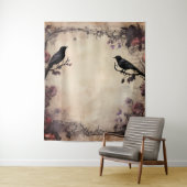 Gothic Moody Zwart Ravens & Roze Rozen Wandkleed (In situ)