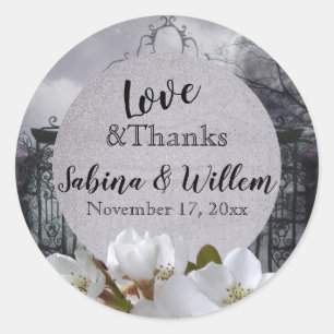 Gothic Moon Floral Love & Bedankt Favor Sticker