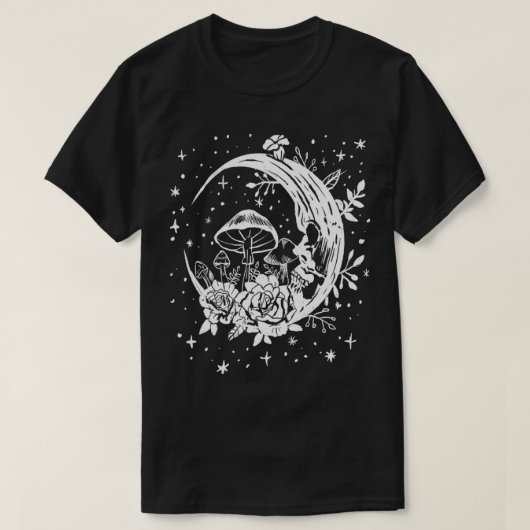 Gothic Moon & Mushrooms, bloemen Punk Witchy T-shirt (Design voorkant)