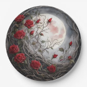 Gothic Moon & Red Rose Papieren Bordje (Voorkant)