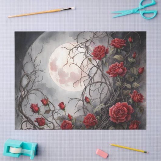Gothic Moon & Red Rose Tissuepapier (Craft)