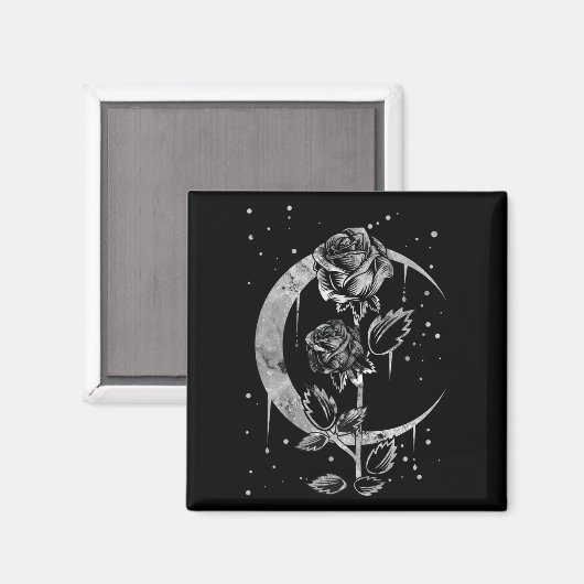 Gothic Moon Roos Crescent Witchy Art Magneet (Voorkant / Achterkant)