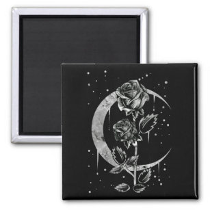 Gothic Moon Roos Crescent Witchy Art Magneet