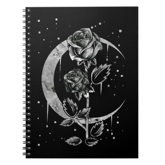Gothic Moon Roos Crescent Witchy Art Notitieboek (Voorkant)