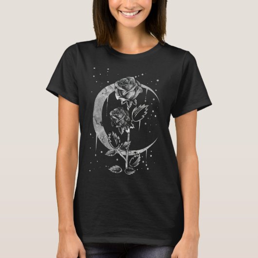 Gothic Moon Roos Crescent Witchy Art T-shirt (Voorkant)