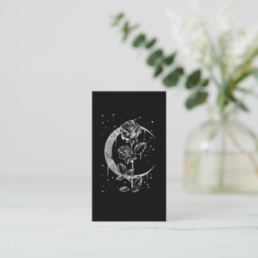 Gothic Moon Roos Crescent Witchy Art Visitekaartje (Staand voorkant)