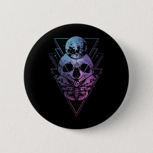 Gothic Moon Skull Gothic Wicca Crescent Lunar Moth Ronde Button 5,7 Cm