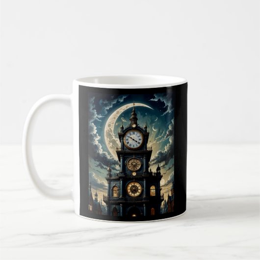 Gothic Moonlit Clocktower Art T-shirt Koffiemok (Links)
