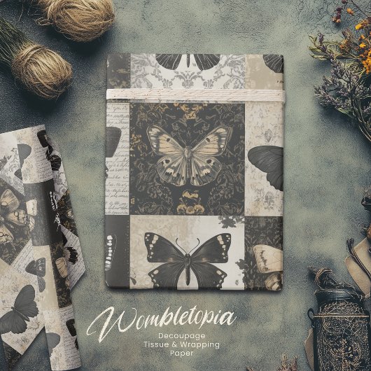 Gothic Moth Collage  Halloween Cadeaupapier