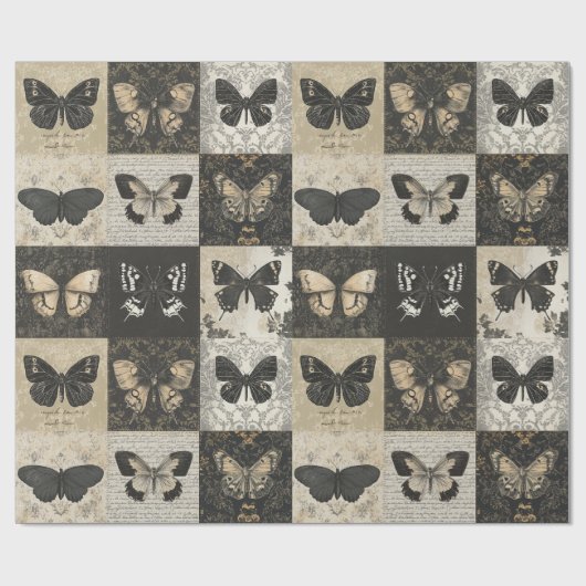 Gothic Moth Collage  Halloween Cadeaupapier (Vlak)