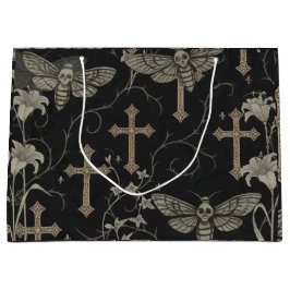 Gothic Moth & Cross Damask Gift Bag Groot Cadeauzakje