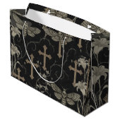 Gothic Moth & Cross Damask Gift Bag Groot Cadeauzakje (Achterkant Gekanteld)