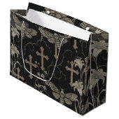 Gothic Moth & Cross Damask Gift Bag Groot Cadeauzakje (Voorkant Gekanteld)