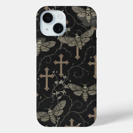 Gothic Moth & Cross Damask Phone Case  (Achterkant)