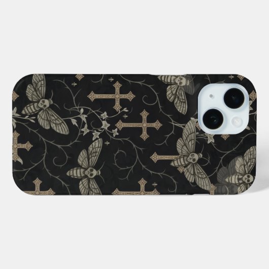 Gothic Moth & Cross Damask Phone Case  (Achterkant (horizontaal))