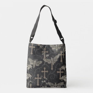 Gothic Moth & Cross Damask Tote Bag – Donkere Vint