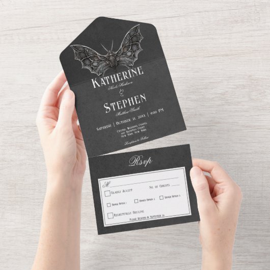 Gothic Moth Moody Zwart & Wit Diner All In One Uitnodiging (Afscheurbaar)