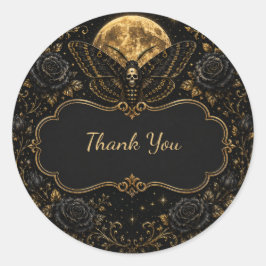 Gothic Moth Skull Bruiloft – Donkere Elegantie Ronde Sticker