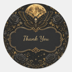 Gothic Moth Skull Bruiloft – Donkere Elegantie Ronde Sticker
